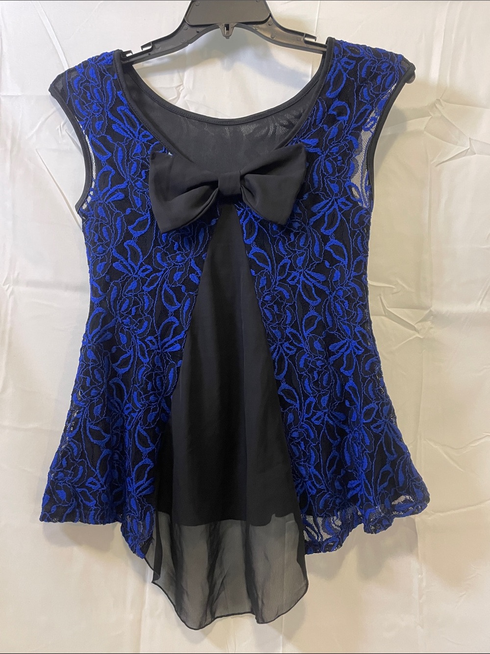 Black & Royal Blue whimsy-goth Lace Bow-Accent Women's Top